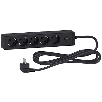 SE Unica Extend Черный Удлинитель 5 розеток 2К+З, кабель 3м ST9453B