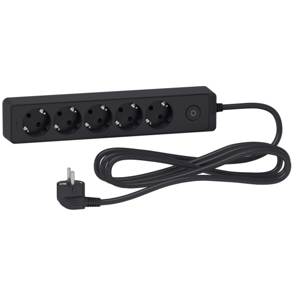 SE Unica Extend Черный Удлинитель 5 розеток 2К+З, кабель 3м ST9453B