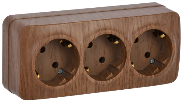 IEK GLORY РС23-3-ХД Розет. 3-ая с з/к о/у 16А GLORY дуб