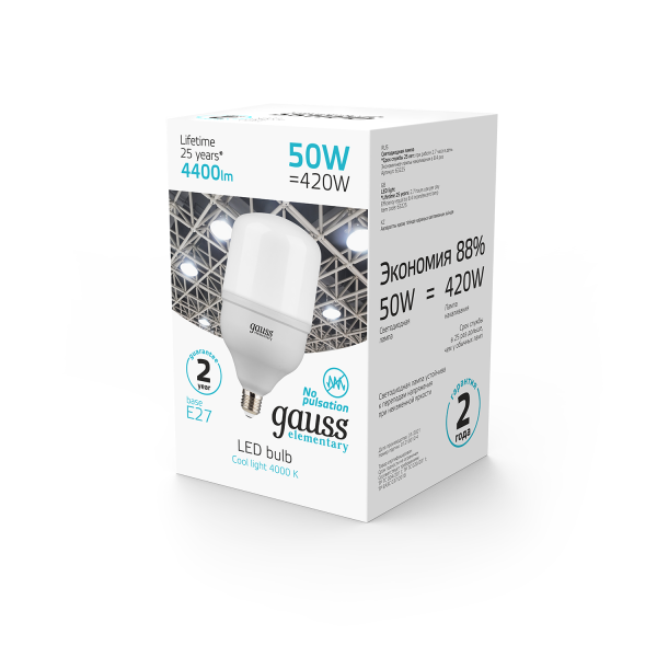Купить Gauss Лампа Elementary T140 50W 4400lm 4000K E27 LED 63225