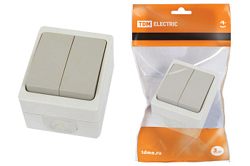 TDM Выключатель 2-кл. открытой установки IP54 10А серый "Вуокса" SQ1803-0002