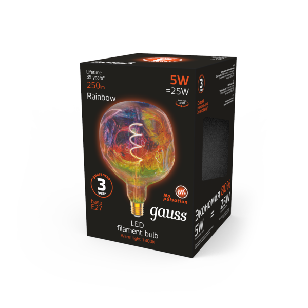 Купить Gauss Лампа Filament G150 5W 250lm 1800К Е27 rainbow LED 1007802103