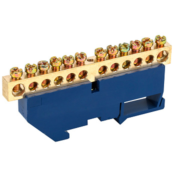 Шина «N» нулевая с синим изолятором на DIN-рейку 8x12 мм стойка бол. 12 групп Rexant 11-2349