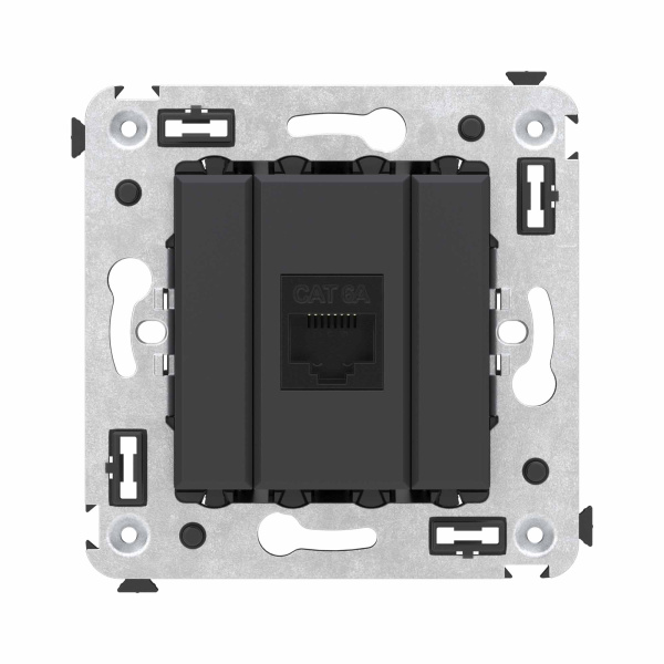 DKC Компьютерная розетка RJ-45 без шторки в стену, кат.6А одинарная, "Avanti", "Черный матовый"