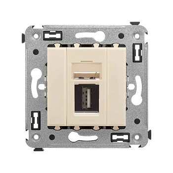 DKC USB 2.0 розетка одинарная в стену, тип А-А, "Avanti", "Ванильная дымка"
