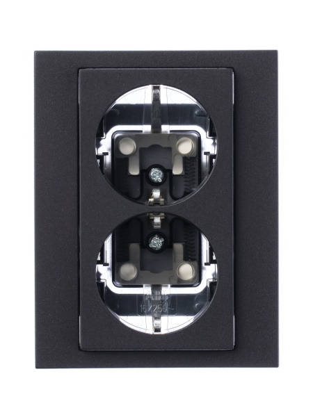 Купить ABB EPJ Levit антрацит / дымчатый чёрный Розетка двойная с заземл, со шторками 2CHH223457C6063