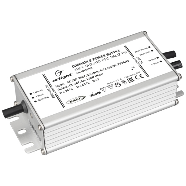 Блок питания ARPV-UH24120-PFC-DALI2-PH (24V, 5.0A, 120W) (Arlight, IP67 Металл, 7 лет) 028107(2)