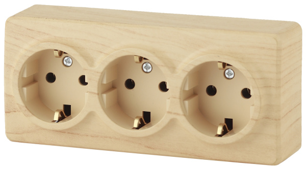 ЭРА 11-2208-11 Эксперт Сосна Розетка 3-ая с/з ОУ