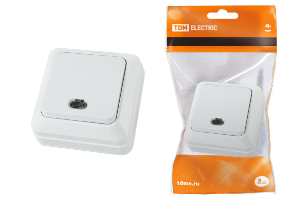 TDM Выключатель 1-кл. открытой установки с подсветкой IP20 10А, белый "Ладога" SQ1801-0009