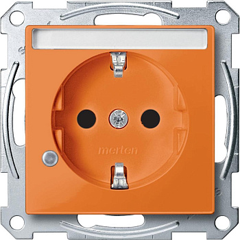 SE Merten SM Оранжевая Розетка с/з и шторками спец сет поле надп инд (MTN2303-0302)