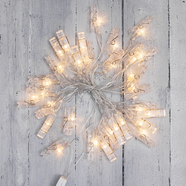 NEON-NIGHT Гирлянда светодиодная «Прищепки» 30 LED, 5 м, теплый белый цвет свечения 303-032