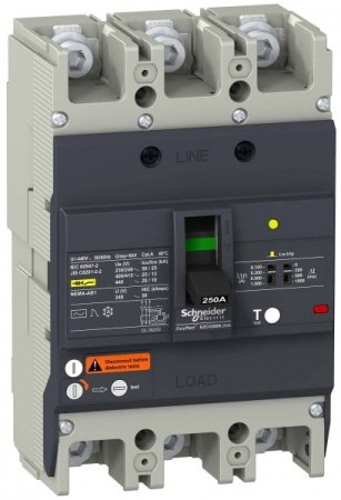 SE EasyPact EZC Автоматический выключатель с дифференциальной защитой 25кA 415 В 3P3Т 175A EZCV250N3175
