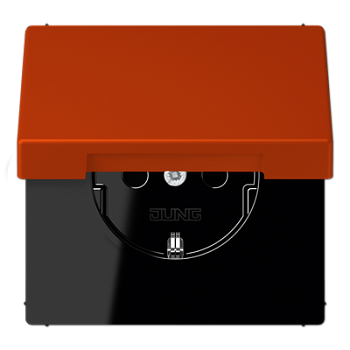 JUNG LS 990 Розетка с/з с защитными шторками с крышкой безвинт. зажим Rouge vermillon 59(4320A) LC1520KIKL4320A
