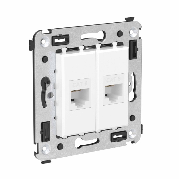 Купить DKC Компьютерная розетка RJ-45 без шторки в стену, кат.6 двойная, "Avanti", "Белое облако"