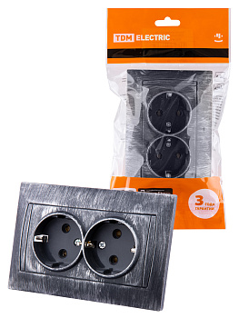 TDM Розетка двойная 2П+З 16А 250В старинное серебро "Лама" SQ1815-0666