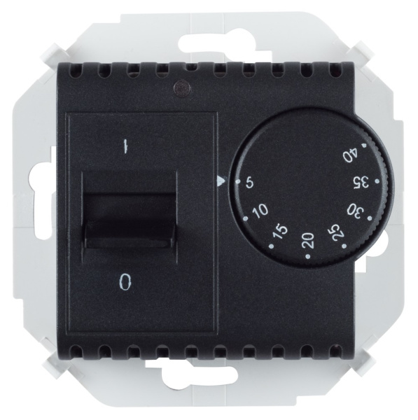 Simon 15 Графит Термостат с датчиком в пол (зондом), с выкл.,16А/2А, 230В, 3600Вт, 5-40С 1591775-038