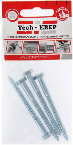 Купить Tech-Krep Болт DIN 571 сантехнический оцинк 6х70 (4 шт) - пакет 102583