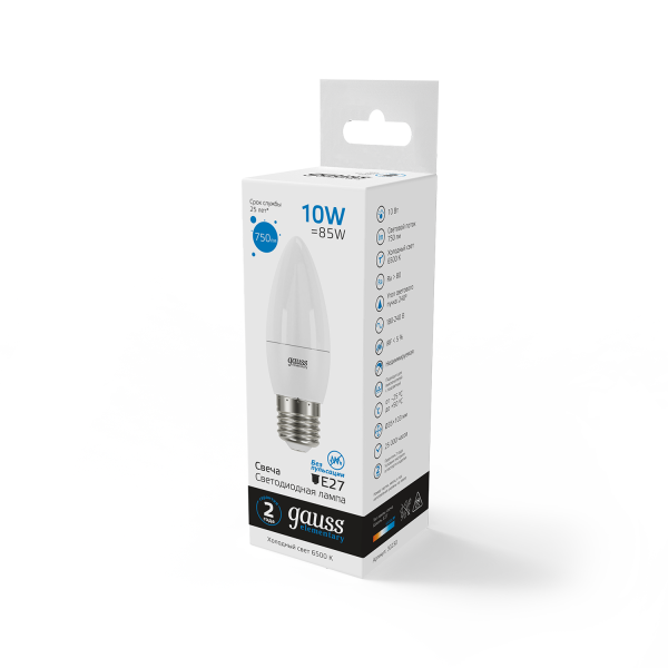 Купить Gauss Лампа Elementary Свеча 10W 750lm 6500K E27 LED 30230
