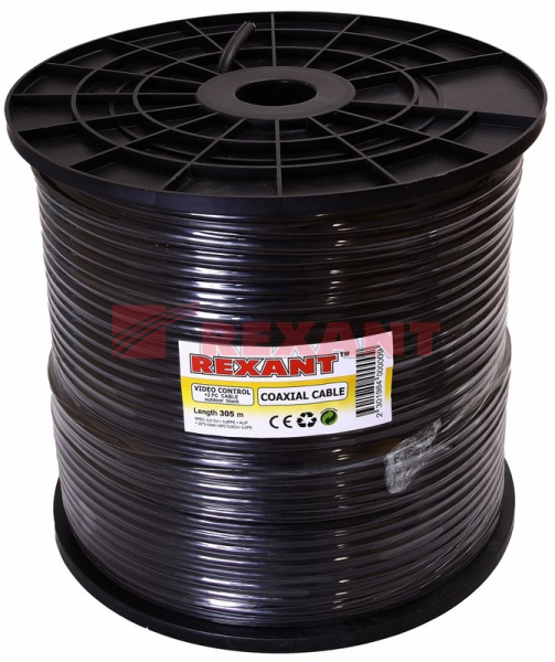 Купить Кабель для видеонаблюдения ККСВ-П + 2х0.5мм., 305м., черный Rexant 01-4004