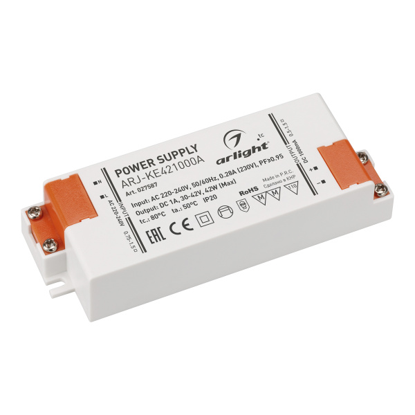 Arlight Блок питания ARJ-KE421000A (42W, 1000mA, PFC) (IP20 Пластик, 5 лет) 027587