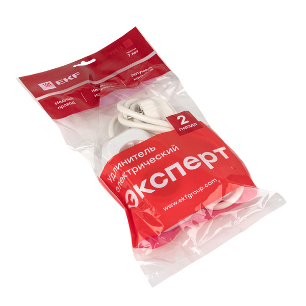 Купить EKF PROxima Удлинитель "Эксперт" 2 гнезда 2 метра 16А/3,5кВт с заземлением ПВС 3х1