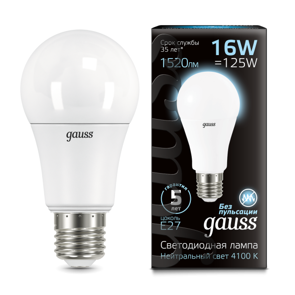 Купить Gauss Лампа A60 16W 1520lm 4100K E27 LED 102502216