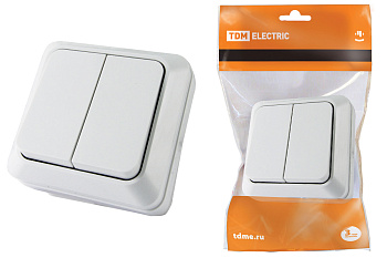 TDM Выключатель 2-кл. открытой установки IP20 10А, белый "Ладога" SQ1801-0003