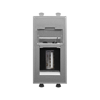 DKC USB 2.0 розетка модульная, тип А-А, "Avanti", "Закаленная сталь", 1 модуль