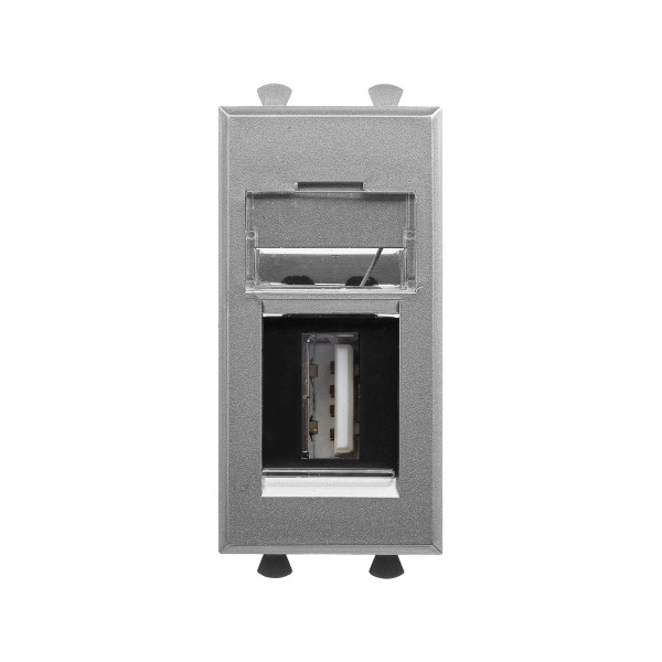 DKC USB 2.0 розетка модульная, тип А-А, "Avanti", "Закаленная сталь", 1 модуль