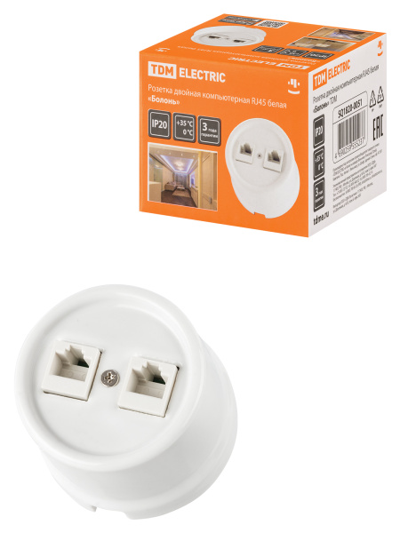 TDM Розетка двойная компьютерная RJ45 белая «Болонь» SQ1820-0051