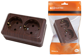 TDM Розетка двойная 2П+3 открытой установки IP20 16А 250В (керамика) бук "Ладога" SQ1801-0313