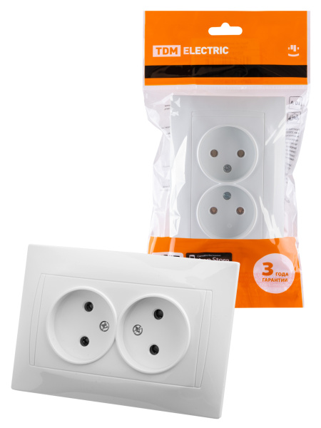 TDM Розетка двойная 2П 10А 250В белая "Лама" SQ1815-0024