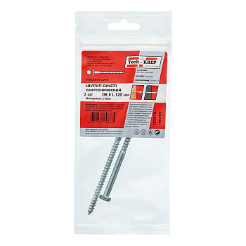 Tech-Krep Болт DIN 571 сантехнический оцинк 6х120 (2 шт) - пакет 103879