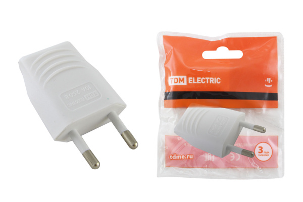 TDM Вилка б/з белая 10А 250В (евровилка CEE 7/16) прямой вывод проводника SQ1806-0089