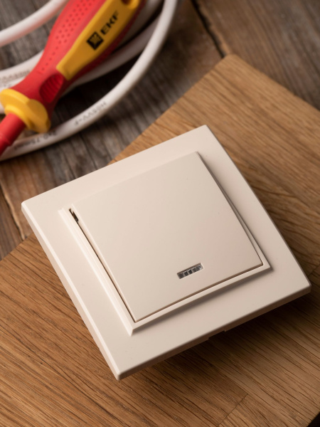 Купить EKF Basic Минск Бежевый Выключатель 1-кл с индикатором, 10А, СП