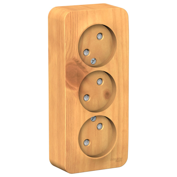 Systeme Electric Blanca наруж Ясень Розетка 3-ая б/з со шторками 16А, 250В, изолир. пластина