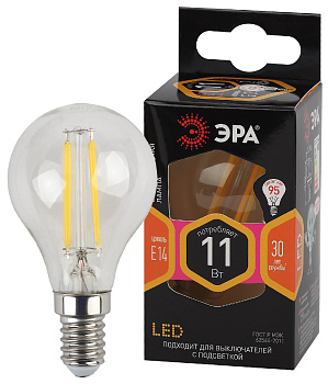 ЭРА F-LED P45-11w-827-E14 (филамент, шар, 11Вт, тепл, E14)