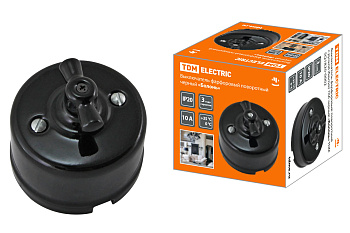 TDM Выключатель фарфоровый поворотный с ручкой (бантик) 10А черный «Болонь» SQ1820-0002