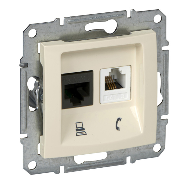 Купить SE Sedna Беж Розетка 2-ая ТЛФ + компьютерная кат.6 UTP (RJ11+RJ45) SDN5200147