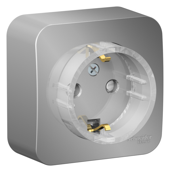 Купить Systeme Electric Blanca наруж Алюминий Розетка с/з со шторками, (тонкая) 16А, 250В изолир. пластина