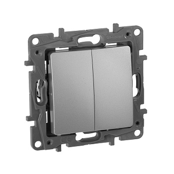 Legrand Etika Алюминий Переключатель 2-клавишный, 10А, Автоматические клеммы 672412