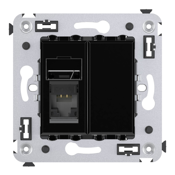 Купить DKC Компьютерная розетка RJ-45 в стену, кат.5e одинарная, "Avanti", "Черный квадрат"