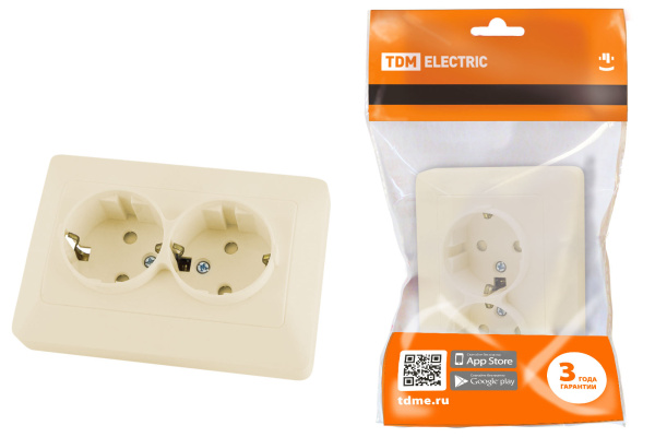 TDM Розетка двойная 2П+З с защ. шт. 16А 250В сл. кость "Ильмень" SQ1823-0116