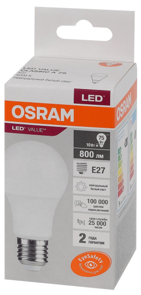 Купить Osram LVCLA75 10SW/840 230V E27 10X1 4058075578852