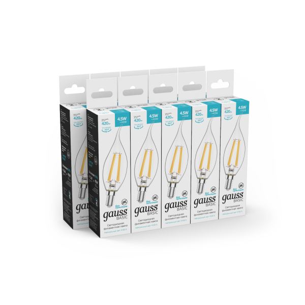 Купить Gauss Лампа Basic Filament Свеча на ветру 4,5W 420lm 4100К Е14 LED 1041125