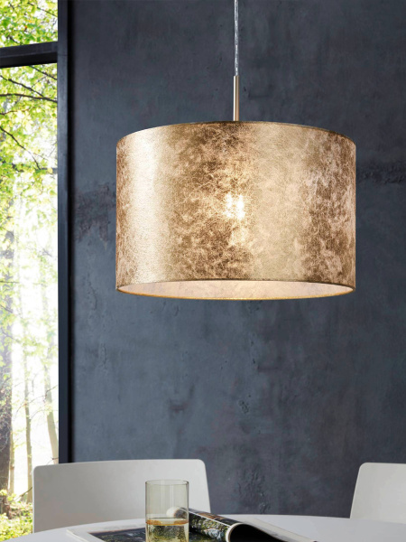 Купить Eglo 97643 Подвес VISERBELLA, 1х60W (E27), 380, H1100, cталь, шампань / текстиль, золотой