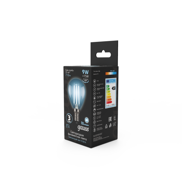 Купить Gauss Лампа Filament Шар 9W 710lm 4100К Е14 LED 105801209