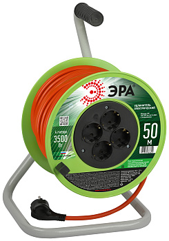 ЭРА Удлинитель силовой RP-4e-3x1.5-50m на пластиковой катушке c заземлением 4 розетки 50м ПВС 3х1,5мм2