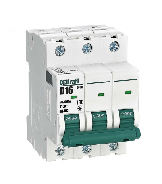 Dekraft Автоматический выключатель 3Р 16А х-ка D ВА-103 6кА 12369DEK