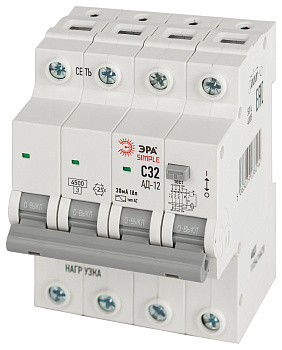 ЭРА АВДТ 4,5кА ЭРА SIMPLE D12E4C32AC30 АД-12 электронное 3P+N С32 30мА тип АС